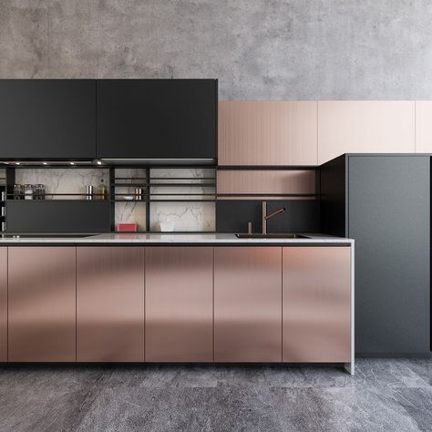 36 Copper Kitchens With Images, Tips And Accessories To Help You Design Yours Copper Kitchen Sink Farmhouse, Copper Kitchen Accessories, Kitchen Design Images, Black Kitchen Decor, Black Kitchen Island, Interior Minimalista, Classic Kitchen, Gold Kitchen, Copper Kitchen