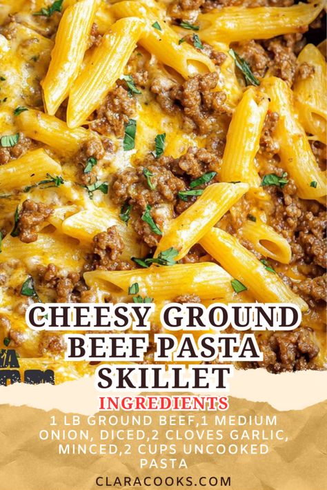 Cheesy Ground Beef Pasta Skillet Baking Whole Chicken, Beef Tenderizer, Chicken Slovaki Recipe, Cheesy Beef Pasta, Chicken Recipes Whole 30, Ground Beef Pasta Skillet, Potatoes Recipes Easy, Cheesy Ground Beef Pasta, Chicken And Potatoes Recipes