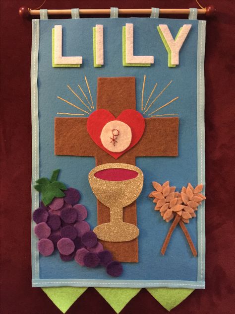 First Eucharist Banner, First Communion Pew Banner, First Communion Banner Boy, Confirmation Banner Ideas, First Communion Banner Girl, Communion Banner Ideas Catholic, First Communion Banners Catholic, 1st Communion Banner Ideas, First Communion Banner Ideas