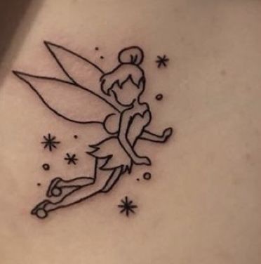 Tinker Bell Behind Ear Tattoo, Simple Tinkerbell Tattoo, Tinkerbell Tattoo Ideas, Disney Character Tattoos, Tattoo Tinkerbell, Tinkerbell Tattoo, Simple Tattoo With Meaning, Bell Tattoo, Tinker Bell Tattoo