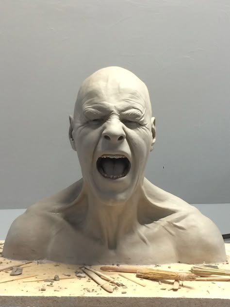 Clay Models Sculpture, Sculpting A Face, Clay Art Face, Emotional Clay Sculpture, Sculpture Face Clay, Clay Face Sculpture, Facial Expressions Sculpture, Scary Clay Sculpture, Angry Face Sculpture