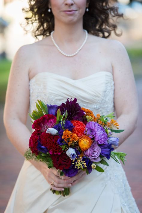 Jewel Tone Bridal Bouquet, Jewel Tone Wedding Flowers, Bridesmaid Bouquet Alternatives, Moody Vibes, Viking Wedding, Jewel Tone Wedding, Ivory Gown, Cascade Bouquet, Fall Wedding Flowers