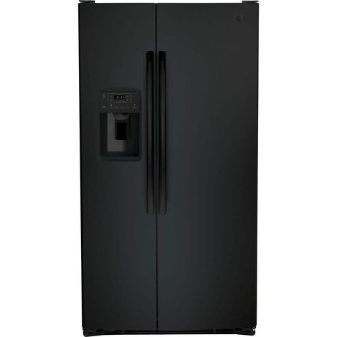 GE 36 in. 25.3 cu. ft. Side by Side Refrigerator in Black, Standard Depth GSE25GGPBB Refrigerator Temperature, Fridge Top, Black Energy, Kitchen Appliances Refrigerators, Side By Side Refrigerator, Door Alarms, Best Appliances, Ge Appliances, Door Shelves