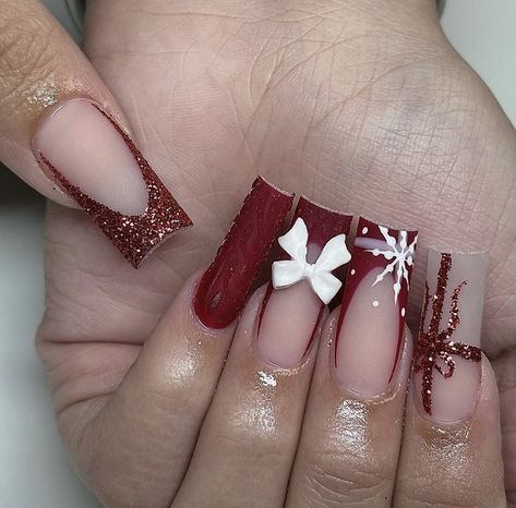 Red French, Long Acrylic Nail Designs, Plaid Nails, Cute Christmas Nails, Girly Acrylic Nails, Classy Acrylic Nails, Exotic Nails, Acrylic Nails Coffin Pink, Christmas Nails Acrylic