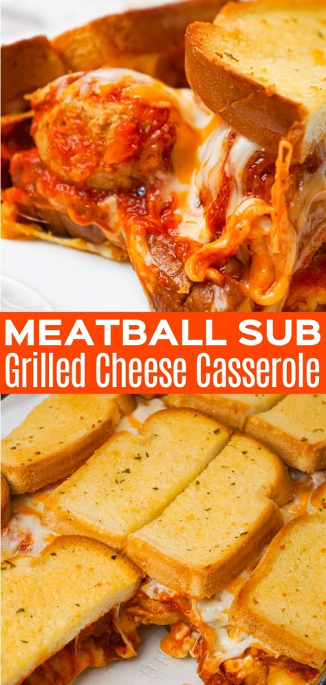 Grilled Cheese Casserole, Cheese Casserole Recipes, Meatballs Marinara, Meatball Sandwich Recipes, Easy Casserole Recipe, Grilled Cheese Sloppy Joe, Italian Style Meatballs, Cheese All, Garlic Toast