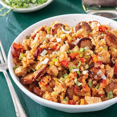 Jambalaya with Cauliflower Rice Jambalaya With Cauliflower Rice, Cauliflower Rice Jambalaya, Main Dish Casseroles, Paprika Pork, Cauliflower Rice Recipes, Recipes Appetizers And Snacks, Smoked Pork, How To Cook Sausage, Jambalaya