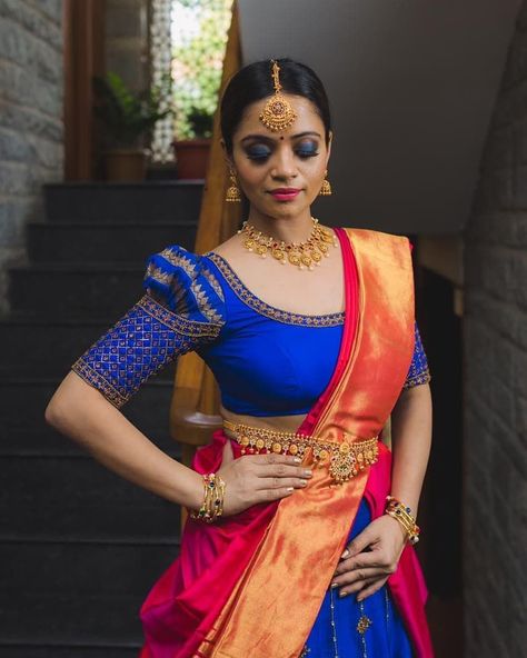 Trend Alert: Puff Sleeve Blouses For Your Kanjeevaram Saree Is A Thumbs Up Reception Lengha, Designs Blouse, Kanjeevaram Sarees, Blouses Designs, Bridal Braids, Pattu Saree Blouse Designs, Saree Blouse Neck Designs, Wedding Saree Blouse Designs, Saree Lehenga