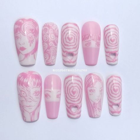 Fake Nails Designs, Asian Nails, Anime Nails, Gel Nail Art Designs, Punk Nails, Almond Acrylic Nails, Really Cute Nails, Hot Nails, Funky Nails