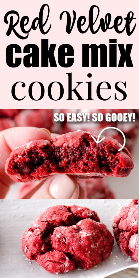 Red Velvet Cake Cookies, Red Velvet Cake Mix Cookies, Cake Mix Brownies, Christmas Eats, Velvet Cookies, Red Velvet Cake Mix, Cake Mix Cookie Recipes, Make Cookies, Red Velvet Cookies