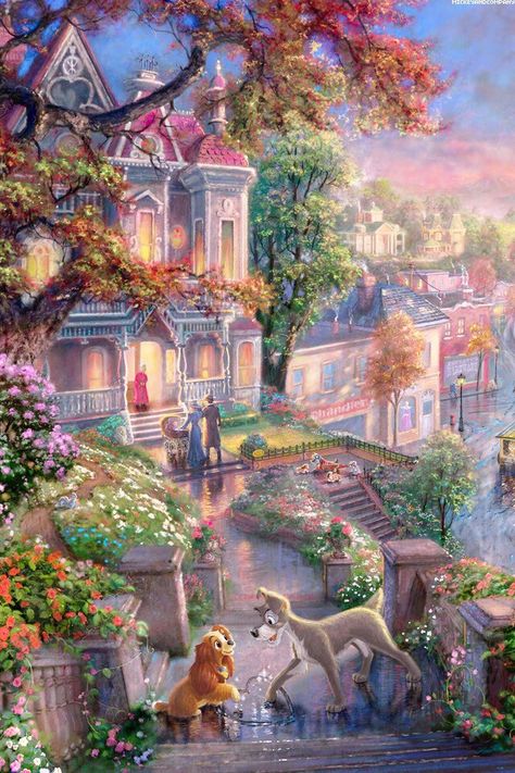 Thomas Kinkade Paintings, Kinkade Disney, Thomas Kinkade Disney, Disney Paintings, Images Disney, Disney Background, Karakter Disney, Disney Images, Disney Wallpapers