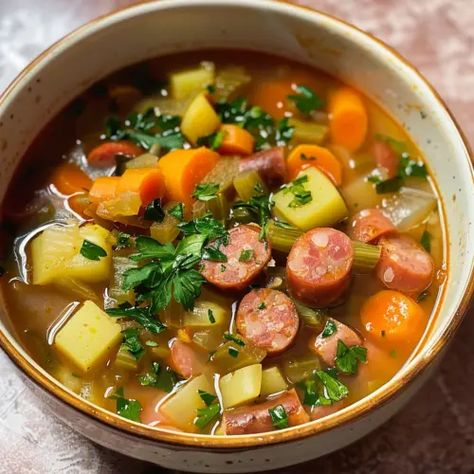 Kielbasa Soup Cabbage Potato Soup, Fried Chicken Batter, Kielbasa Soup, Kielbasa And Cabbage, Chicken Batter, Oatmeal Cream Pies, Kielbasa Sausage, Homemade Oatmeal, Chicken And Biscuits