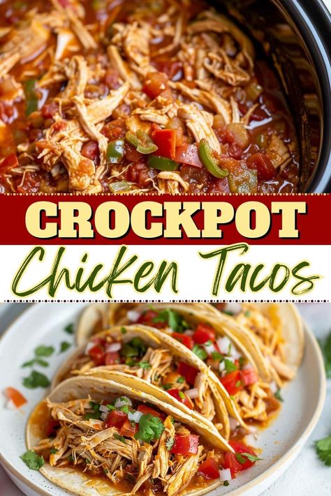 For an easy meal the family will love, try these Crockpot chicken tacos! Just set it, forget it, and let the slow cooker work its magic. Crockpot Chicken Tacos Recipes, Easy Chicken Taco, Crockpot Chicken Tacos, Chicken Tacos Recipe Easy, Best Crockpot Chicken, Healthy Slow Cooker Recipes, Chicken Tacos Easy, Slow Cooker Chicken Tacos, Chicken Tacos Crockpot