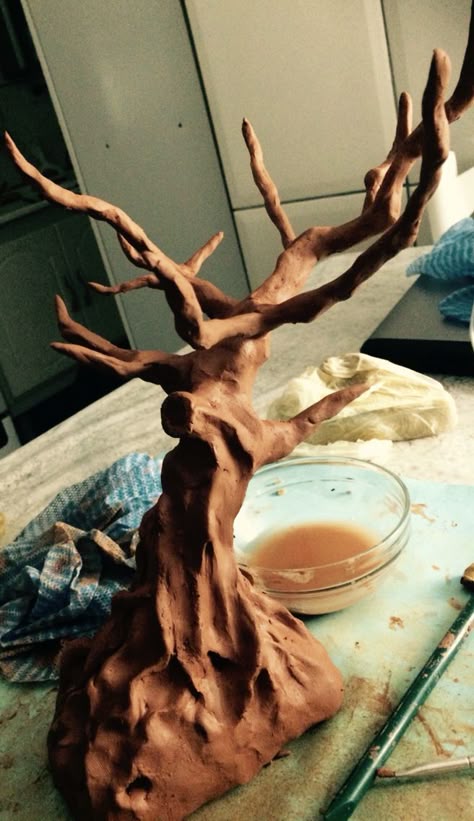 Tree Branch Sculpture, Ceramic Tree Branch, Clay Trees Sculpture, Clay Tree Jewelry Holder, Tree Clay Art, Ceramic Tree Sculpture, Air Dry Clay Tree, Clay Tree Sculpture, Ceramics Tree