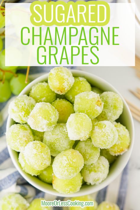 You'll love how simple it is to make these Sugared Champagne Grapes - they need just 3 ingredients! They're a make-ahead effort because the seedless grapes need to soak in the champagne overnight. Then, just roll them in sugar and freeze for a few hours to let the sugar crystallize. Serve these beautiful grapes on your holiday table and watch them disappear in a flash! Savory Dips, Champagne Grapes, Sweet Champagne, Sugared Grapes, Frozen Grapes, Grape Recipes, Refreshing Snacks, Beach Food, Incredible Recipes