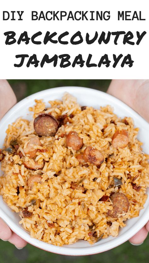 Hearty, satisfying, easy but most of all delicious backcountry jambalaya you can enjoy while on the trail! via @jaxxdrinkwater Make Ahead Freezer Food, Diy Dehydrated Backpacking Meals, Dehydrated Meals Backpacking, Dehydrator Meals, Dehydrating Meals, Survival Meals, Backpack Food, Backpacking Recipes, Dehydrated Meals