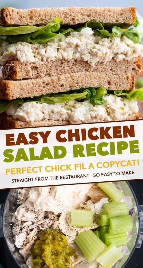 This copycat chicken salad is creamy, savory, a little sweet, and perfect for piling up on some toasted wheat bread sandwiches! #chickensalad #chicken #chickfila #copycat #copycatrecipe #easyrecipe #nocook #lunch #dinner Chunky Chicken Salad Recipe, Copycat Chicken Salad, Chick Fil A Recipe Copycat, Chicken Salad Chick Recipe, Easy Chicken Salad Recipe, Chicken Salad Chick, Chunky Chef, Chicken Salad Recipe Easy, Easy Chicken Salad