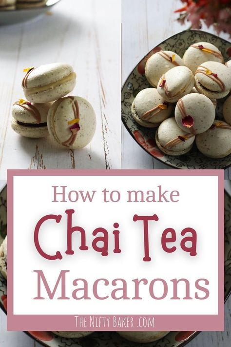 Chai Spice Macarons, Chai Tea Macarons, Afternoon Recipes, Chai Macarons, Macarons Filling, Macarons Filling Recipe, Fall Macarons, Macaron Inspiration, Chocolate Chai Latte