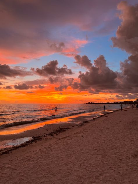 Sunset at Siesta Key beach, Florida. Beautiful colors emerge as it sets into the waves of the ocean. Pretty Beach Sunset, Beach Sunset Images, Sarasota Florida Beach, Florida Wallpaper, Sarasota Beach, Sunset Beach Pictures, Siesta Key Florida, Sunset Pretty, Siesta Key Beach