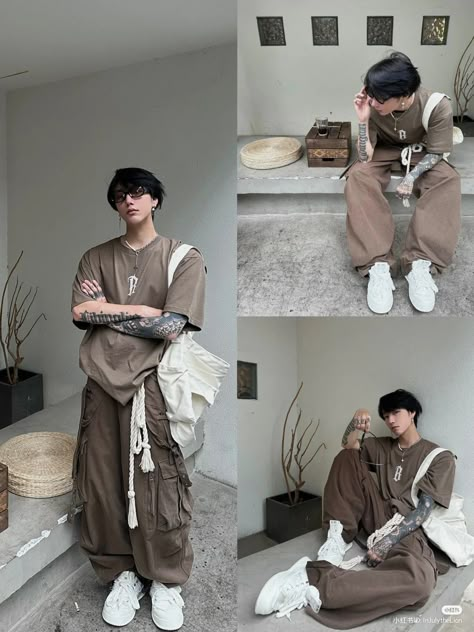 Streat Wear Boys, Edgar Line Up, Urban Casual Mens Fashion, Aliyahcore Men, Asian Men Fashion Casual Street Styles, Man Pose Reference Photography, Mens Fashion Y2k, Mens Clothing Styles Korean, Y2k Poses Men