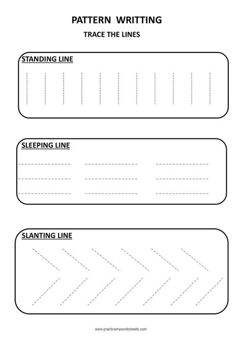 English Alphabet Pattern Tracing Free Worksheets for kindergarten Standing Sleeping Slanting Lines Worksheet, Patterns Tracing Worksheet, Line Tracing For Preschool, Trace Slanting Lines, Tracing Sleeping Lines Worksheet, Pattern For Kindergarten Activities, English Lines For Writing, Pattern Tracing Worksheet, Pattern Writing For Preschoolers