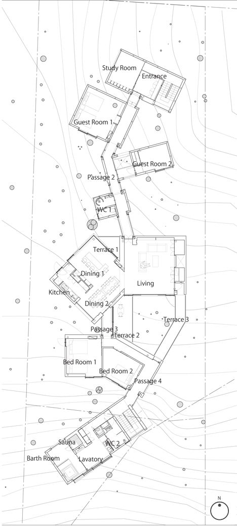 Residence of Daisen - Keisuke Kawaguchi+K2 Design Guest House Ideas, Guest House Design, Site Plan Drawing, Site Plan Design, Architecture Museum, Guest House Plans, Modernist House, Plans Architecture, Guest Houses