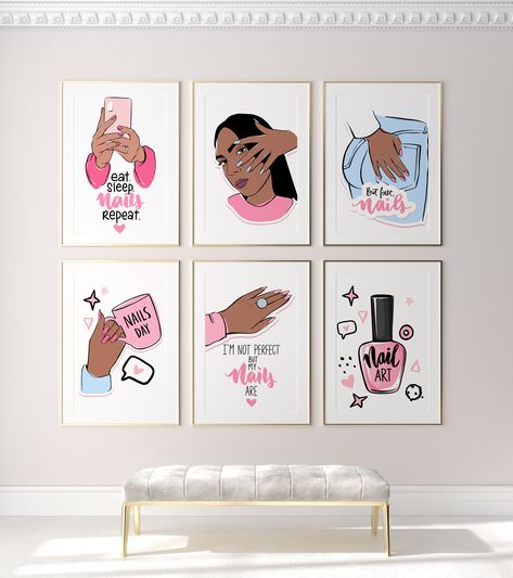 Nail Studio Wall Decor, Nail Art Wall Decor, Nail Salon Decor Wall Art, Nail Art Room, Wall Decor For Salon, Nail Art Quotes, Cute Nail Salon, Nails Salon Decor, Nail Suite Ideas