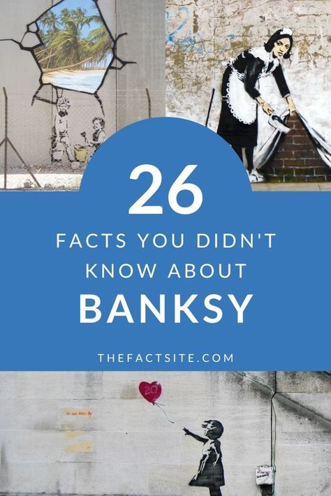 Banksy is an English anonymous graffiti artist who has gained popularity across the globe. His satirical art work is a mix of dark humor and subversion. We’ve put together 25 totally cool facts that you might not know about this genius. Come check them out. #TheFactSite #Facts #Art #Banksy #StreetArt #Graffiti #Artists Banksy Art Lesson, Street Artists At Work, How To Make Graffiti Art, Bansky Banksy Street Art, Banksy Art Projects For Kids, Diy Wall Pattern, Satirical Art, Cool Graffiti Art, Banksy Quotes