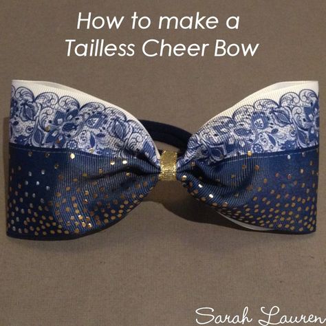 Learn how to make a Tailless Cheer Bow Instructions. Use your imagination to create beautiful bows using our free instructions on our craft blog. * 75mm printed grosgrain ribbon * Metallic velvet ribbon * 2 row hot fix rhinestone tape * Nylon hair ties. Cheer Bows Diy, Cheerleading Quotes, Personalised Gifts Diy, Cheer Stuff, Bow Making, Cheer Bow, Hot Fix, Bow Hair Accessories, Diy Sewing Pattern