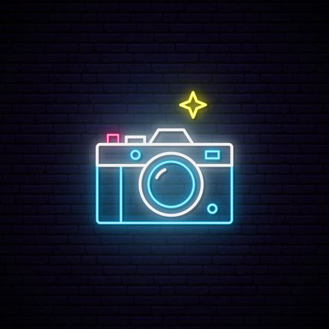 Photo Camera, Neon Sign, Premium Vector, The Top, Neon, Wall