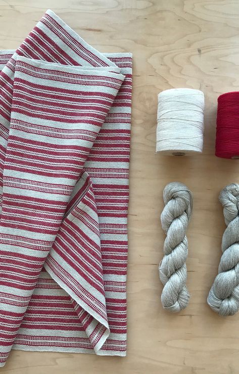 Classic Red Striped Tea Towels - GATHER Textiles Inc. Woven Tea Towels Patterns, Handwoven Christmas Towels, Tea Towel Weaving Patterns, Towel Weaving Free Pattern, Hand Woven Tea Towels, Floor Loom Weaving Projects, Weaving Dish Towels, Handwoven Tea Towels, Woven Tea Towels