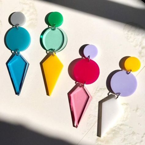 Accessory Design, Dagger Earrings, Quirky Earrings, Laser Cut Jewelry, Clay Jewelry Diy, 3d Laser, Acrylic Jewellery, Plastic Jewelry, Colorful Earrings