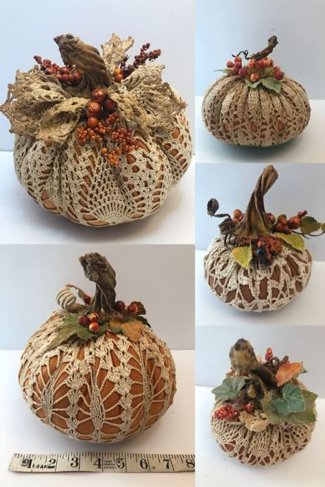 Pin by rosalie gutierrez on Autumn Ideas | Fall halloween crafts, Fall pumpkin crafts, Fall thanksgiving decor Hey Pumpkin, Fall Pumpkin Crafts, Vintage Pumpkin, Vintage Doily, Autumn Ideas, Faux Pumpkins, Fall Thanksgiving Decor, Fall Deco, Pumpkin Fall Decor