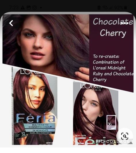 Chocolate Cherry Hair Color Box Dye, Chocolate Cherry Hair Color Formula, Cabello Chocolate Cherry, Dark Chocolate Cherry Hair Color, Cherry Cola Hair Color Formula, Hair Color Chocolate Cherry, Cherry Chocolate Hair Color, Dark Cherry Brown Hair, Heatless Hairstyles For Long Hair