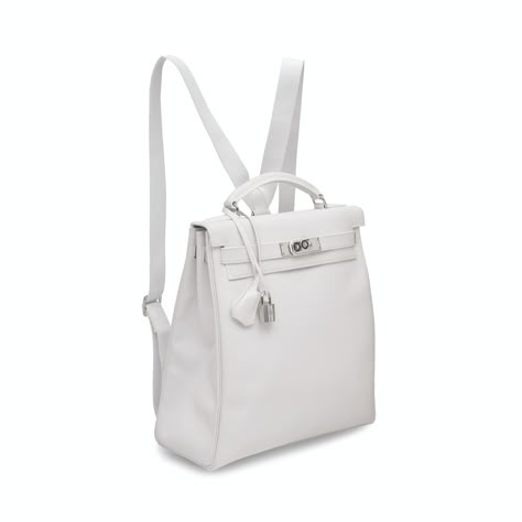 White Luxury Bag, Luxury School Bag, Hermes Kelly Ado, Kelly Backpack, Luxurious Backpack, Mochila Chanel, Hermes Backpack, White Leather Bag, Designer School Bags