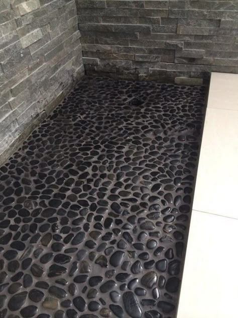 Create your own pebble shower floor! – Your Projects@OBN Stone Shower Floor, River Rock Shower, Pebble Tile Shower, Pebble Shower, Pebble Shower Floor, Rock Shower, Best Bathroom Flooring, Rock Floor, Pebble Floor