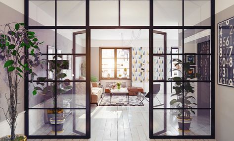 Creative Ways To Separate Room Without Walls Glass Partition Designs, Pintu Interior, Modern Apartment Interior, Glass Partition Wall, Glass Room Divider, Verre Design, Glass Room, Glass Doors Interior, Living Room Partition