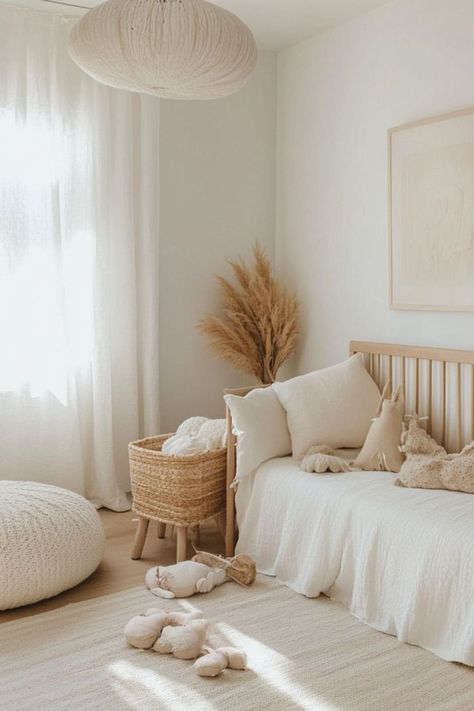 Decorate a serene and simple nursery with minimalist decor and soft tones. #MinimalistNursery #BabyRoomIdeas #CalmSpaces Minimalistic Nursery, Baby And Parents, Simple Nursery, Minimalist Nursery, Calming Spaces, Nursery Room Design, Neutral Minimalist, Nursery Design, Decor Tips