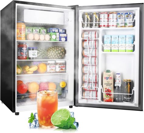 Upstreman 4.5 Cu.Ft Mini Fridge with Freezer, Single Door Small Refrigerator, Adjustable Thermostat, Low noise, Energy-efficient, Compact Refrigerator for Dorm, Office, Bedroom, Black-FR45 Mini Fridge With Freezer, Vegetable Crisps, Compact Fridge, Portable Refrigerator, Small Fridges, Small Refrigerator, Compact Refrigerator, Stainless Steel Doors, Mini Fridge