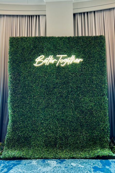 Green Hedge Wall for Wedding. Better Together LED Neon Sign. Lowes Coronado Hotel Wedding. Beach Wedding. Wedding Photobooth and Backdrop. Better Together Greenery Wall, Better Together Photo Backdrop, Green Wall With Led Sign, Green Photobooth, Green Hedge Wall, Photobooth Background, Boxwood Hedge Wall, Hedge Wall, Outdoor Home Office