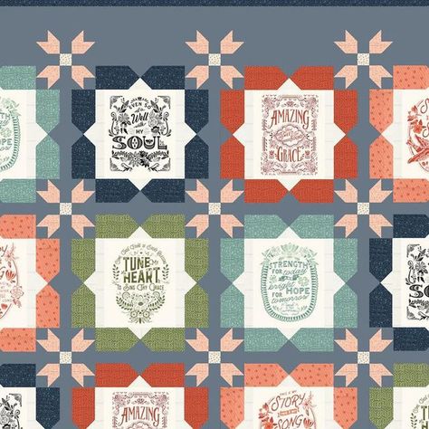 White Barn Quilts on Instagram: "On the drawing board and coming soon! This will be called the #CountryLaneQuilt - throw sixes quilt using the smaller of the #SongbookFabric panels by @fancythatdesignhouse and a lovely chambray from @modafabrics for the background. #quilt #quilts #quilting #whitebarnquilts #modafabrics #throwquilt #farmhousequilt #quiltingwithpanels #hymns" Songbook A New Page Quilt, Panel Block Quilt Ideas, Songbook Quilt, Quilt Drawing, Moda Quilts, Large Block Quilts, Quilt Panel Ideas, Hymns Of Praise, How To Stay Warm