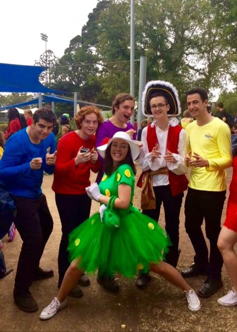 Fun wiggles group costume DIY ❤️ Wiggles Halloween Costume, The Wiggles Costume, Australian Costume Ideas, Aussie Costume Ideas, Aussie Icon Costume, Muck Up Day Costume, Iconic Group Halloween Costumes, Group Book Week Costumes, Aussie Costume