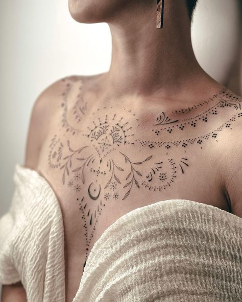 Floral Back Tattoos, Paris Tattoo, Floral Thigh Tattoos, Bone Tattoos, Tattoo Reference, Ornamental Tattoo, Chest Tattoos For Women, Chest Piece Tattoos, Shoulder Tattoos