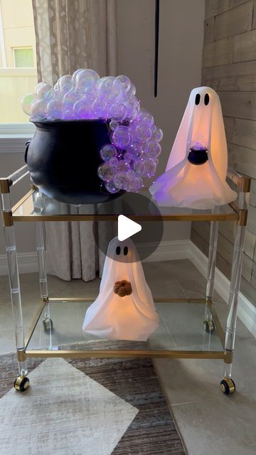 Courtney Kerr on Instagram: "I made these tabletop ghosts a couple weeks ago, and I came up with the idea to add a mini cauldron. I absolutely love how it turned out!✨ 

#diyhalloween #halloweendiy #diyghost #diycauldron" Mini Cauldron, Courtney Kerr, Ghost Diy, Halloween Porch, Halloween Diy, Halloween Decorations, Ghost, Table Top, Turn Ons