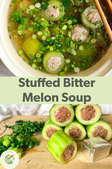 Filipino Bitter Melon Recipe, Bitter Melon Recipes, Melon Soup, Chicken Corn Soup, Melon Recipes, Cucumber Soup, Vegan Ground Beef, Melon Salad, Japanese Food Traditional