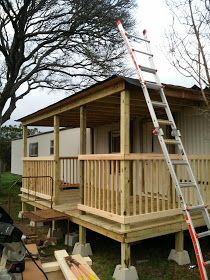 Front Porch On Mobile Home, Porch With Roof, Small Back Porches, Mobile Home Renovations, Corrugated Tin, Porch Roof, Mobile Home Porch, Aluminum Siding, Remodeling Mobile Homes