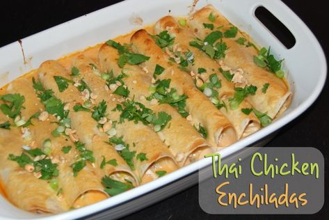 Thai Chicken Enchiladas Freezer Breakfast Sandwiches, Chicken Enchilada Recipe, Thai Chicken, Appetizer Bites, Sweet Chili Sauce, Entree Recipes, Sweet Chili, Chicken Enchiladas, Asian Dishes