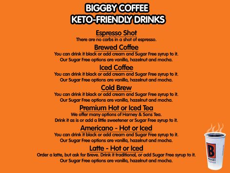 Keto Friendly Biggby Drink Options Bigby Coffee, Healthy Coffee Drinks, Biggby Coffee, Keto Coffee Recipe, Frappe Recipe, Sugar Free Drinks, Birthday Drinks, Diy Drinks, Starbucks Drinks Recipes