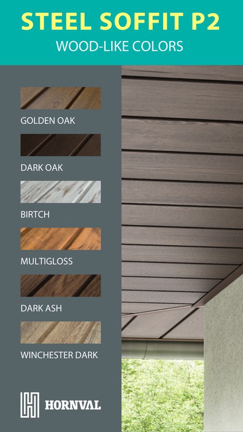 This soffit not only enhances the aesthetic appeal of your roof but is also incredibly easy to install.

✨ Key Features:

🟡 Seamless Design
Enjoy a clean look with no visible mounting screws.


🟡 Color Options
Choose from sophisticated dark and golden oak finishes to seamlessly blend with your surroundings.


🟡 Durable Material
Made from high-quality coated steel for lasting performance.

🔗 Ready to upgrade your home’s exterior? Click to learn more about the Steel Soffit P2! 🏡✨ Modern Soffit Exterior, Dark Soffit And Facia, Wood Soffit Exterior, Soffit Ideas Exterior, Soffit Exterior, Soffit Lighting Exterior, Modern Roof Design, Soffit Ideas, Studio Exterior