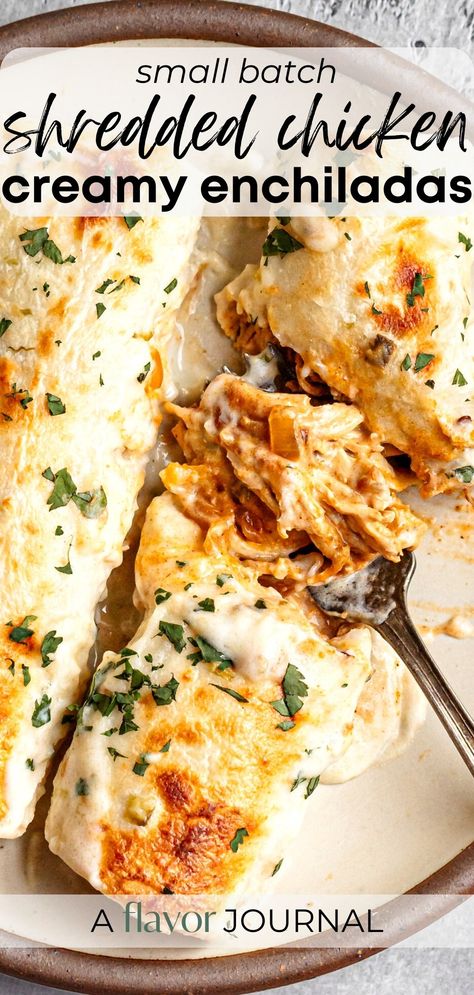 Cream Of Mushroom Chicken Enchiladas, Shredded Chicken For Enchiladas, Meals With Shredded Chicken, Creative Dinner Recipes, Chipotle Chicken Enchiladas, Recipes With Shredded Chicken, Spicy Shredded Chicken, Beach Dinners, Sour Cream Chicken Enchilada Recipe