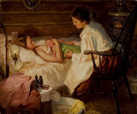 pioneer life painting | Women in History Month: Every Neighbor a Midwife/Doula? Real Food Diet, Birth Art, Mary Cassatt, Heritage Museum, Home Birth, Pregnancy Birth, Western Art, Women In History, Mother And Child